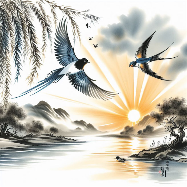 东飞乌鹊西飞燕。盈盈一水经年见。