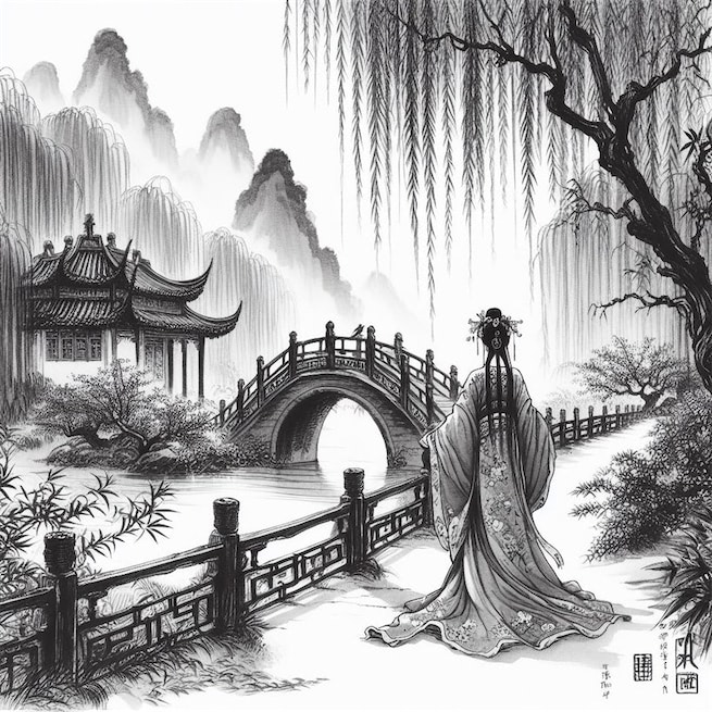 携扙来追柳外凉，画桥南畔倚胡床。