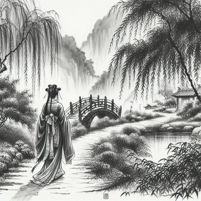 携扙来追柳外凉，画桥南畔倚胡床。