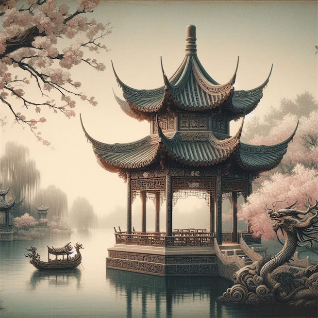 烟水初销见万家，东风吹柳万条斜。