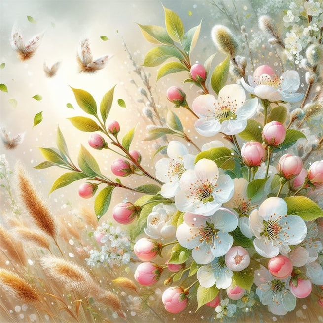 漠漠梨花烂漫，纷纷柳絮飞残。