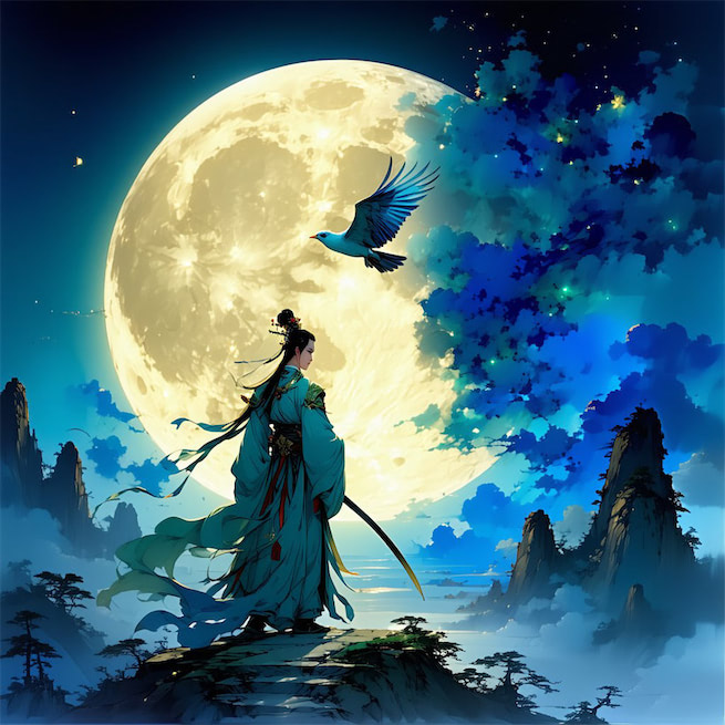 昨夜风开露井桃，未央前殿月轮高。