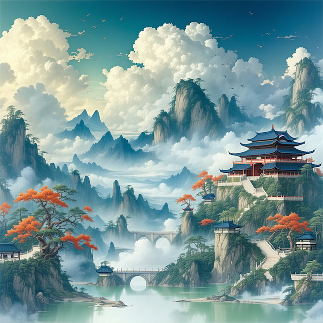 洞门高阁霭馀辉，桃李阴阴柳絮飞。 Poster