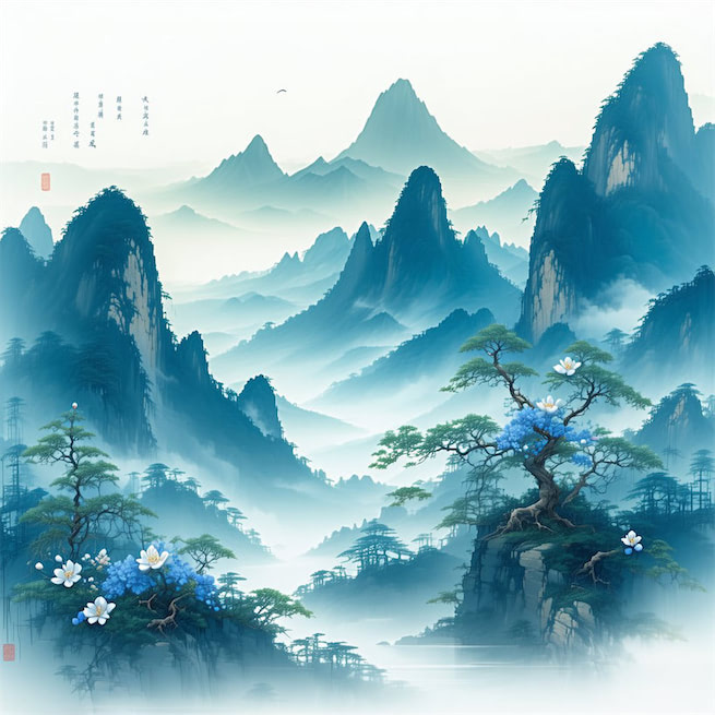 江碧鸟逾白，山青花欲燃。