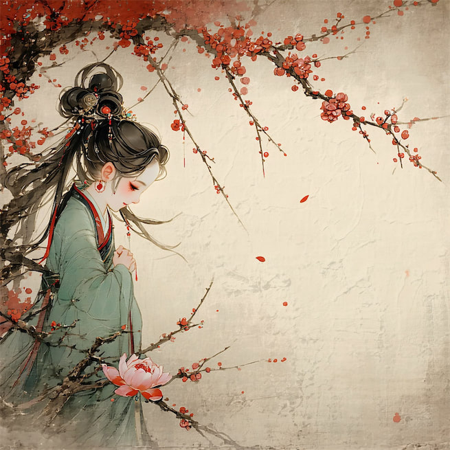 蛾眉淡了教谁画？瘦岩岩羞戴石榴花。