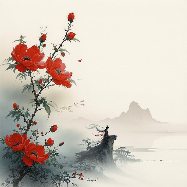 淡淡梅花香欲染，丝丝柳带露初干。