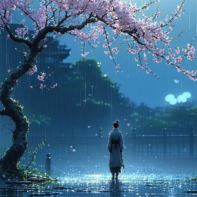 春雨断桥人不度，小舟撑出柳阴来。