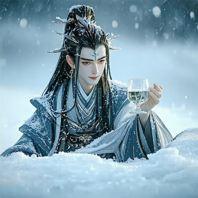 将军玉帐貂鼠衣，手持酒杯看雪飞。 Poster