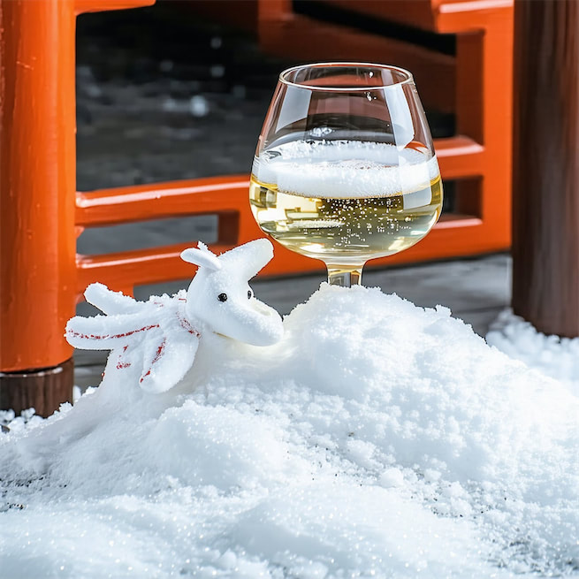 将军玉帐貂鼠衣，手持酒杯看雪飞。