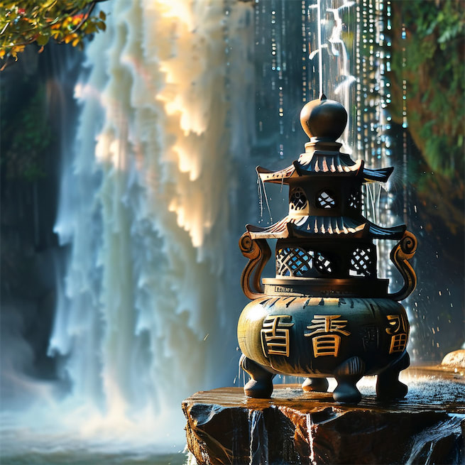 香炉初上日，瀑水喷成虹。 Poster