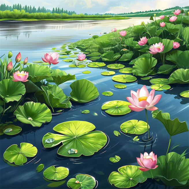 长江春水绿堪染，莲叶出水大如钱。