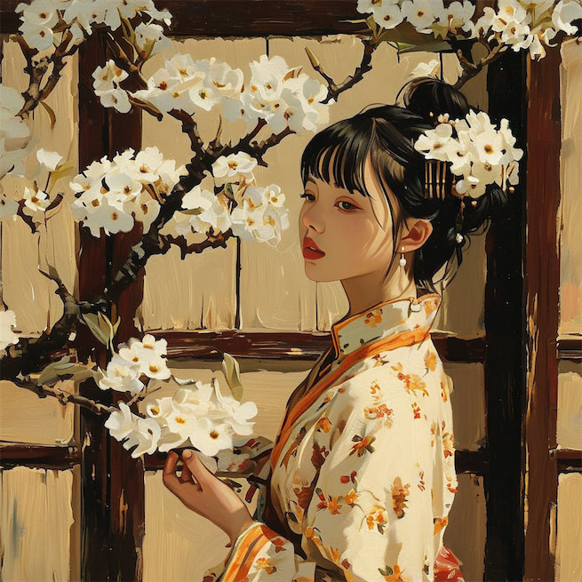 记当日、门掩梨花，翦灯深夜语。